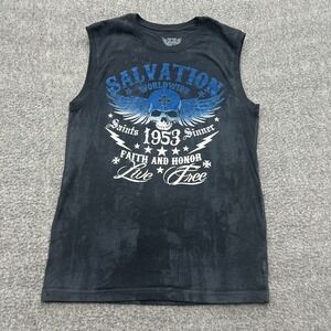 Raw State Affliction Mens Tank Top Sleeveless L Wings Cross Skull Salvation